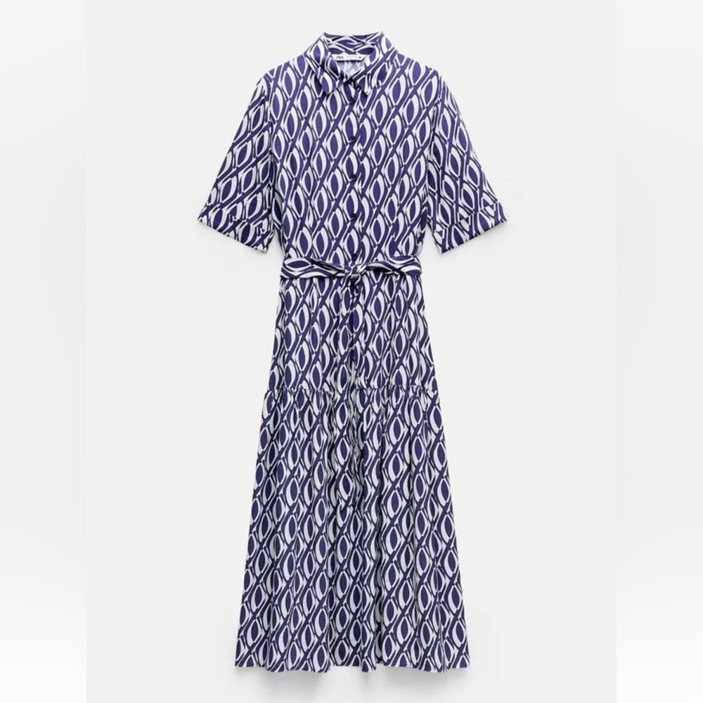 ZARA Blue/White XS Patterned Printed Women's Dress SS24 Blue Collection
